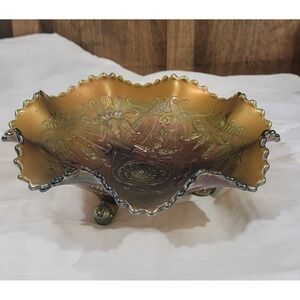 Footed Ruffled Bowl l Amethyst Carnival Glass Northwood Wishbone